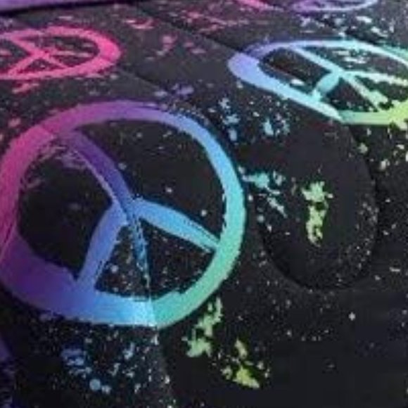 Peace Sign Comforter Sets Black with Neon Peace Sign 3 Pc Sets 🆕FAST📦🏃🏻💨⚡ - Picture 7 of 13